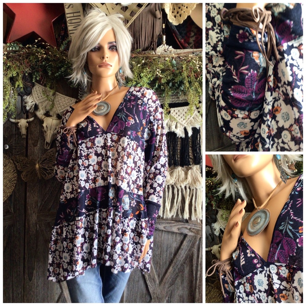 Free People Lightweight Festival Flowy Plunge Bohemian Pullover Tunic